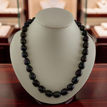 Load image into Gallery viewer, 14k Clasp Hand-knotted Oval Shaped Black Pearl Necklace