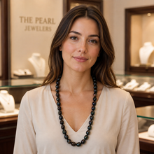 Load image into Gallery viewer, 14k Clasp Hand-knotted Oval Shaped Black Pearl Necklace