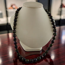 Load image into Gallery viewer, 14k Clasp Hand-knotted Oval Shaped Black Pearl Necklace