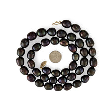 Load image into Gallery viewer, 14k Clasp Hand-knotted Oval Shaped Black Pearl Necklace