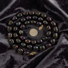 Load image into Gallery viewer, 14k Clasp Hand-knotted Oval Shaped Black Pearl Necklace