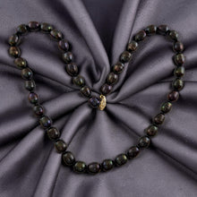 Load image into Gallery viewer, 14k Clasp Hand-knotted Oval Shaped Black Pearl Necklace