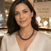 Load image into Gallery viewer, Hand-Knotted Black Rice Pearl Necklace with Gold-Filled Clasp