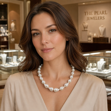 Load image into Gallery viewer, White Baroque Pearl Necklace with CZ Magnet Clasp – 18”
