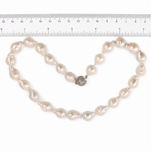 Load image into Gallery viewer, White Baroque Pearl Necklace with CZ Magnet Clasp – 18”
