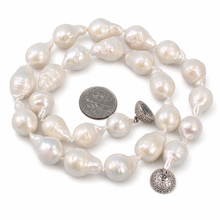 Load image into Gallery viewer, White Baroque Pearl Necklace with CZ Magnet Clasp – 18”