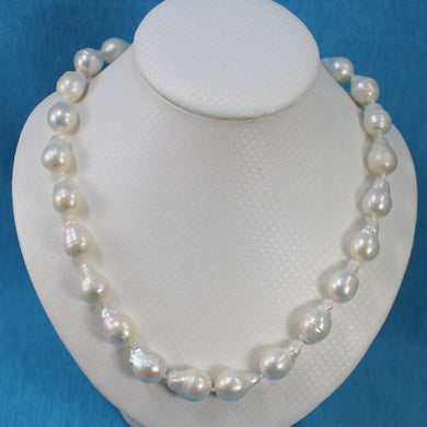 White Baroque Pearl Necklace with CZ Magnet Clasp – 18”