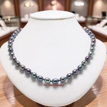 Load image into Gallery viewer, Peacock Raindrop Pearl Necklace with 14k White Gold Clasp