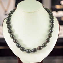 Load image into Gallery viewer, Black Football-Shaped Pearl Necklace with Gold-Filled Clasp – 17.5”