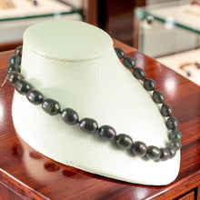 Load image into Gallery viewer, Black Football-Shaped Pearl Necklace with Gold-Filled Clasp – 17.5”