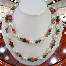 Load image into Gallery viewer, Baroque White Pearl &amp; Multicolor Quartz Necklace – 34”