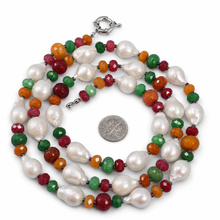 Load image into Gallery viewer, Baroque White Pearl &amp; Multicolor Quartz Necklace – 34”