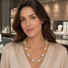 Load image into Gallery viewer, Baroque White Pearl &amp; Citrine Quartz Necklace – 25”