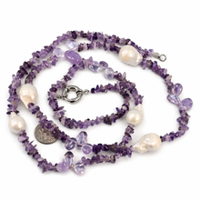 Load image into Gallery viewer, Baroque White Pearl &amp; Amethyst Chip Necklace