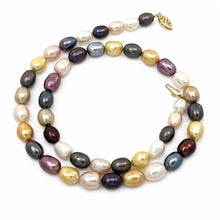 Load image into Gallery viewer, Colorful Rainbow Freshwater Pearl Necklace – 14kt Gold Clasp