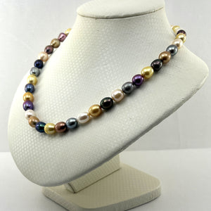 629347-34 FRESHWATER CULTURED PEARLS COLORFUL RAINBOW NECKLACE 14KT CLASP