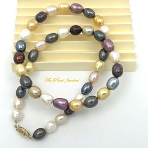 629347-34 FRESHWATER CULTURED PEARLS COLORFUL RAINBOW NECKLACE 14KT CLASP