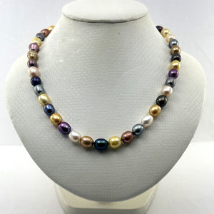 629347-34 FRESHWATER CULTURED PEARLS COLORFUL RAINBOW NECKLACE 14KT CLASP