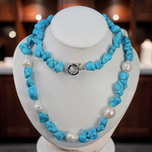 Load image into Gallery viewer, Baroque Pearl &amp; Turquoise Beaded Necklace – 31" Statement Strand