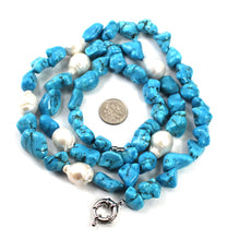 Load image into Gallery viewer, Baroque Pearl &amp; Turquoise Beaded Necklace – 31" Statement Strand