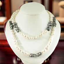 Load image into Gallery viewer, Baroque Peanut-Shaped Black &amp; White Pearl Necklace – 32" Endless