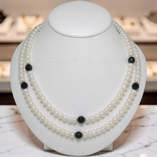 Load image into Gallery viewer, Onyx &amp; White Freshwater Pearl Infinity Necklace (33")