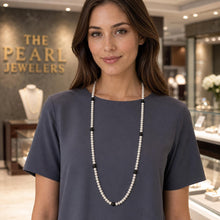 Load image into Gallery viewer, Onyx &amp; White Freshwater Pearl Infinity Necklace (33")