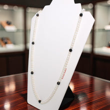 Load image into Gallery viewer, Onyx &amp; White Freshwater Pearl Infinity Necklace (33")