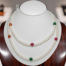 Load image into Gallery viewer, Multicolor Quartz &amp; White Freshwater Pearl Infinity Necklace (33")