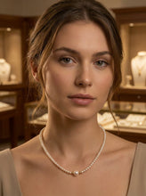 Load image into Gallery viewer, White Pearl Pendant Necklace with 14k Gold