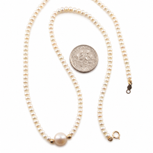 Load image into Gallery viewer, White Pearl Pendant Necklace with 14k Gold