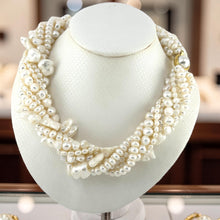 Load image into Gallery viewer, 8-Strand Twist Necklace – Mixed Shape White Freshwater Pearls