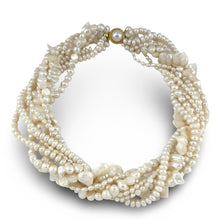 Load image into Gallery viewer, 8-Strand Twist Necklace – Mixed Shape White Freshwater Pearls