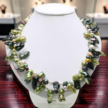 Load image into Gallery viewer, Green Baroque Pearl Twist Necklace – Double Strand .925 Silver