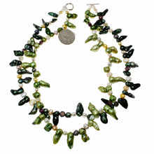 Load image into Gallery viewer, Green Baroque Pearl Twist Necklace – Double Strand .925 Silver