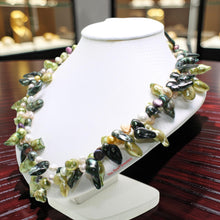 Load image into Gallery viewer, Green Baroque Pearl Twist Necklace – Double Strand .925 Silver
