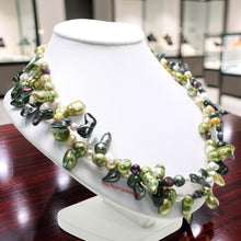 Load image into Gallery viewer, Green Baroque Pearl Twist Necklace – Double Strand .925 Silver