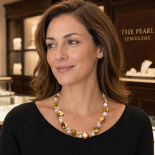 Load image into Gallery viewer, Golden Mother of Pearl &amp; Freshwater Pearl Necklace