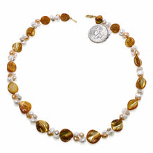 Load image into Gallery viewer, Golden Mother of Pearl &amp; Freshwater Pearl Necklace