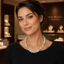 Load image into Gallery viewer, Mixed Green Jadeite Round Bead Necklace – 14K Gold Clasp