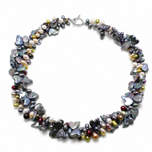 Load image into Gallery viewer, Peacock Heart Coin Pearl Twist Necklace – .925 Silver Toggle Clasp