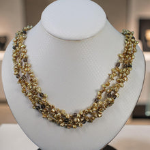 Load image into Gallery viewer, Three-Strand Golden-Green Keshi Pearl Necklace with Smoky Quartz