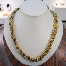Load image into Gallery viewer, Three-Strand Golden-Green Keshi Pearl Necklace with Smoky Quartz