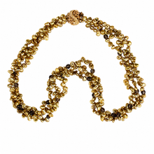 Load image into Gallery viewer, Three-Strand Golden-Green Keshi Pearl Necklace with Smoky Quartz