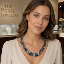 Load image into Gallery viewer, Peacock Roundel Pearl Twist Necklace with Sterling Silver