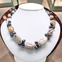 Load image into Gallery viewer, Black Baroque Pearl &amp; Agate Necklace – .925 Silver Clasp