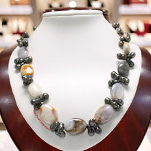 Load image into Gallery viewer, Black Baroque Pearl &amp; Agate Necklace – .925 Silver Clasp