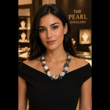Load image into Gallery viewer, Black Baroque Pearl &amp; Agate Necklace – .925 Silver Clasp