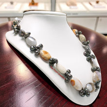 Load image into Gallery viewer, Black Baroque Pearl &amp; Agate Necklace – .925 Silver Clasp