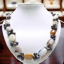 Load image into Gallery viewer, Black Baroque Pearl &amp; Agate Necklace – .925 Silver Clasp